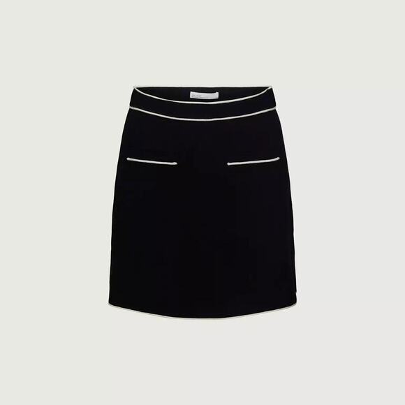 Oak + Fort black white knit mini skirt a line small casual relaxed welt pockets - Picture 7 of 9